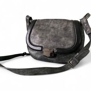 Steve Madden Vegan Leather Handbag Distressed Black Moto, 2-Way Adjustable Strap